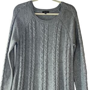 Vision 155 Ladies Gray Cable Knit Sweater Dress, Long Sleeve, Knee Length Size M